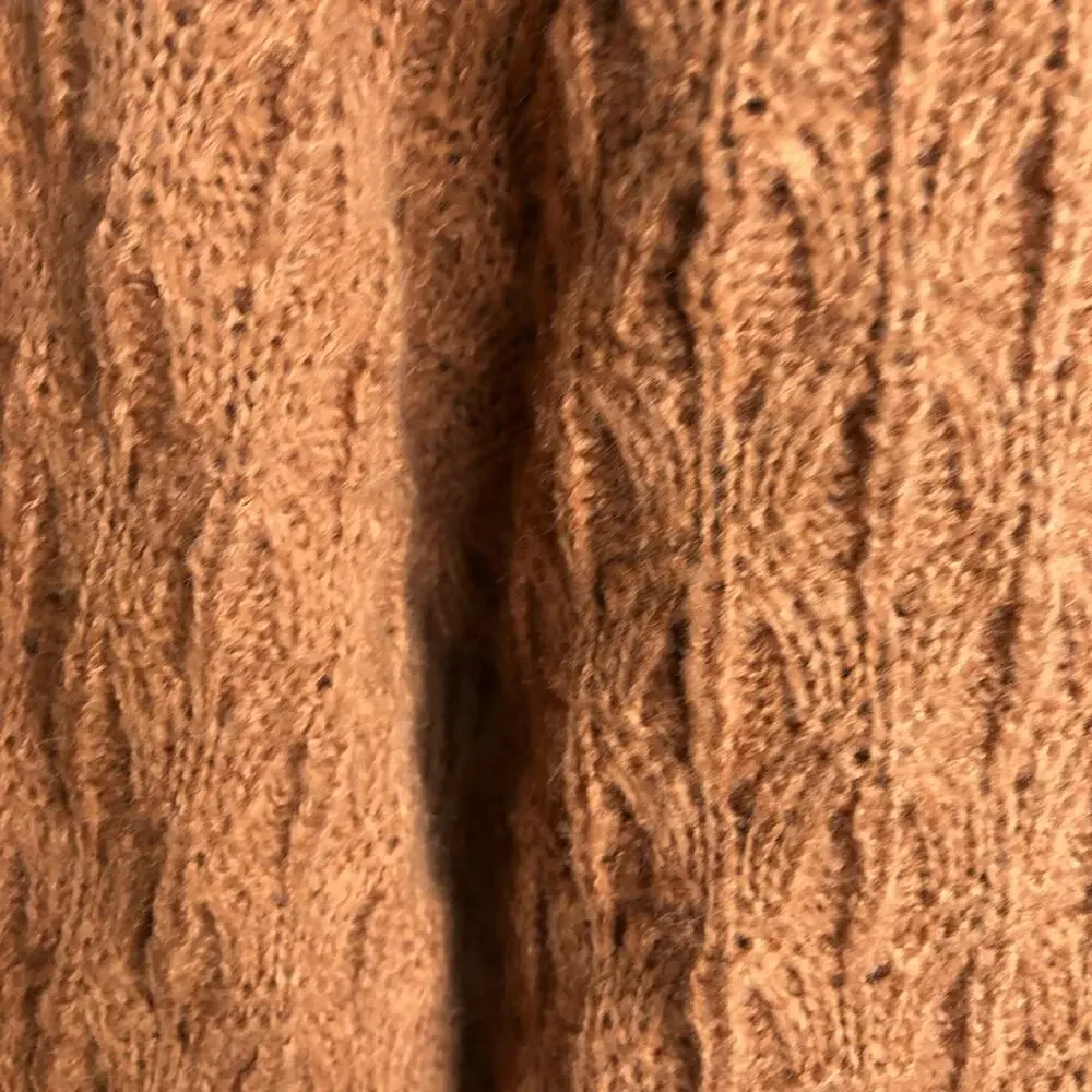 Self Contrast light brown textured knit button popover sweater size Small